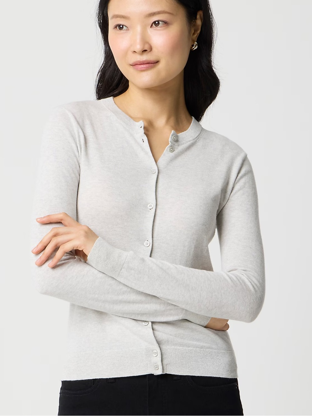 Jcrew Light Gray Long-Sleeve Button Cardigan Sweater